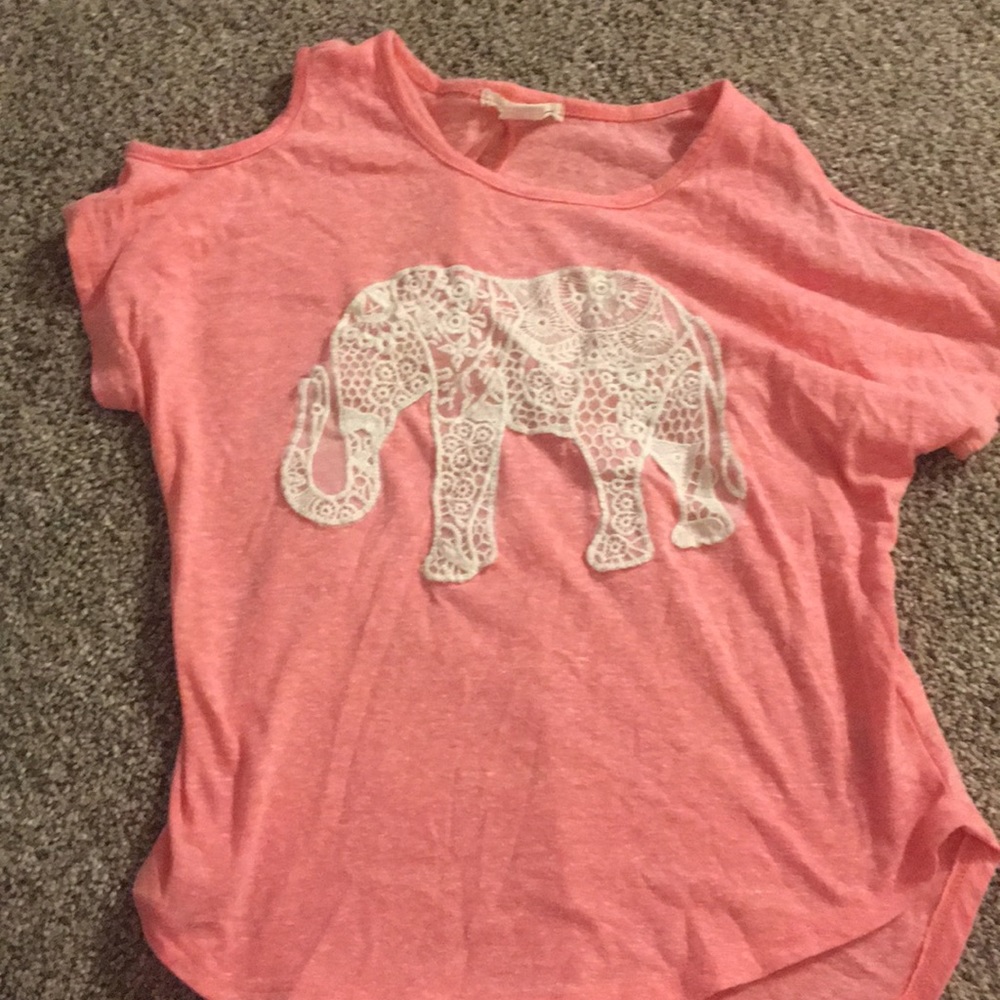 Pink elephant off the shoulder tee